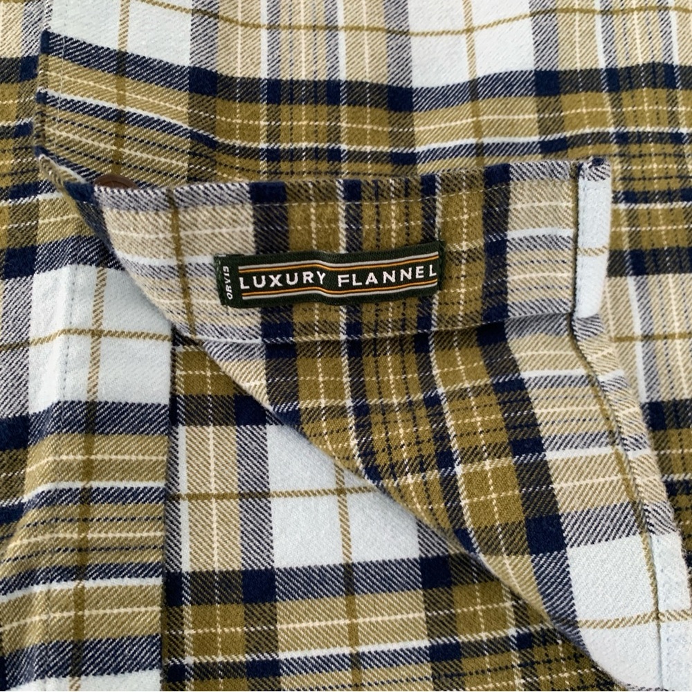 Men’s XL ORVIS Classic Fit Luxury Flannel Light Blue Navy Green Plaid Cozy Shirt - Picture 2 of 7
